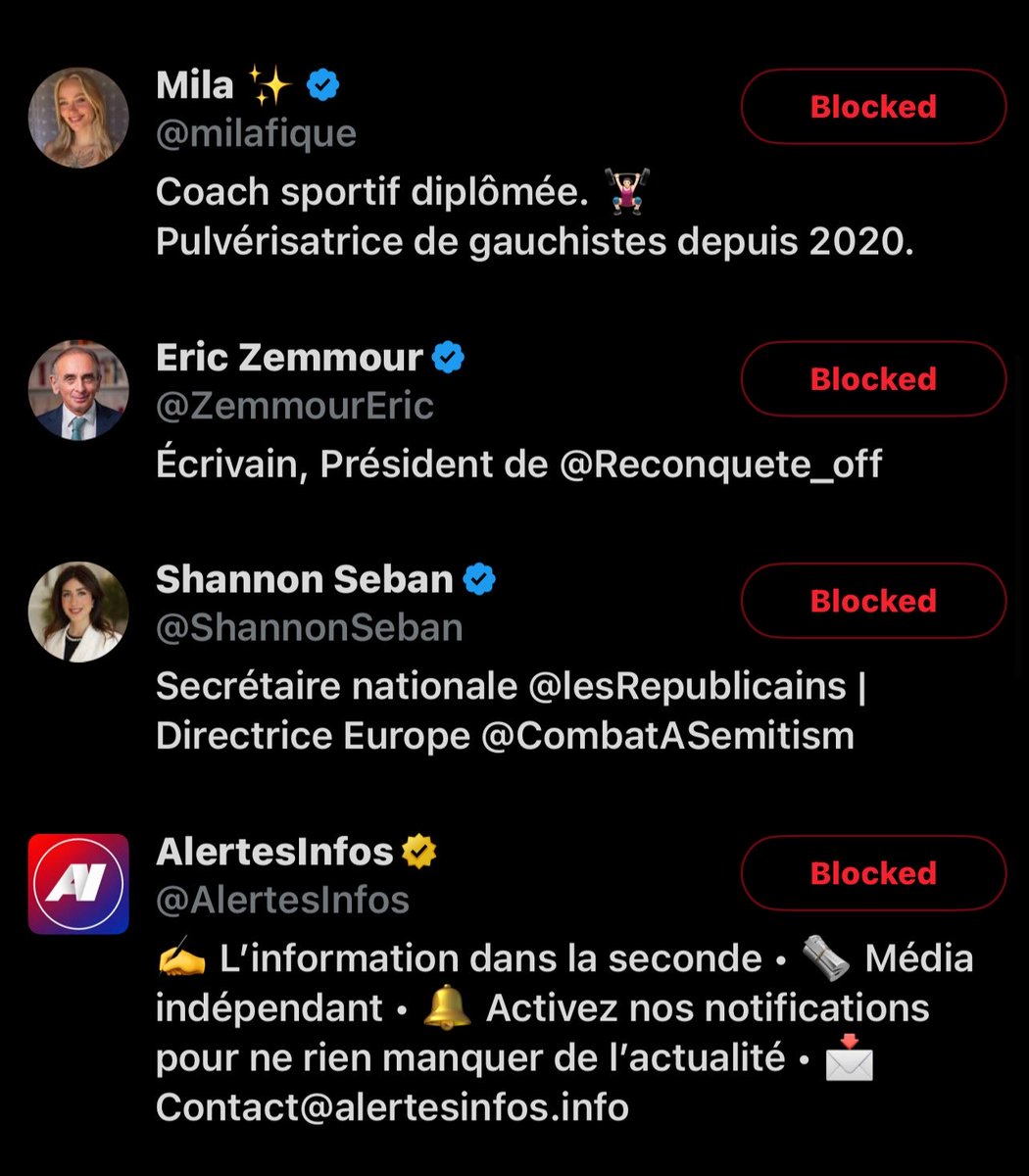 dwwneo's tweet photo. voici une idées de blocklist : 

+ gluckscuck, thaïs jsp quoi , alice la droitarde , la présidente de l’AN et pecresse https://t.co/ModqgpNsfl