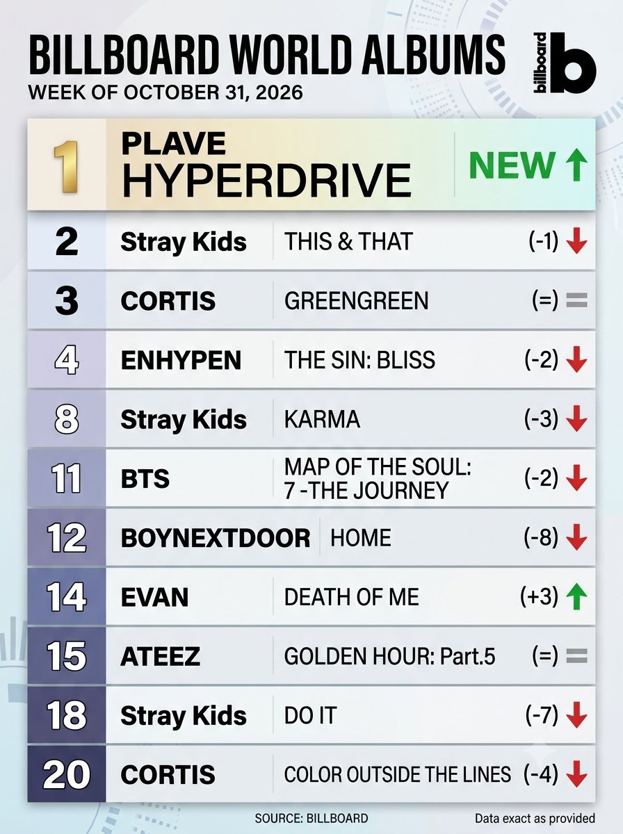 boygrouppopbase's tweet photo. Billboard World Albums (Week of October 31, 2026) https://t.co/Wg3szK6rVg