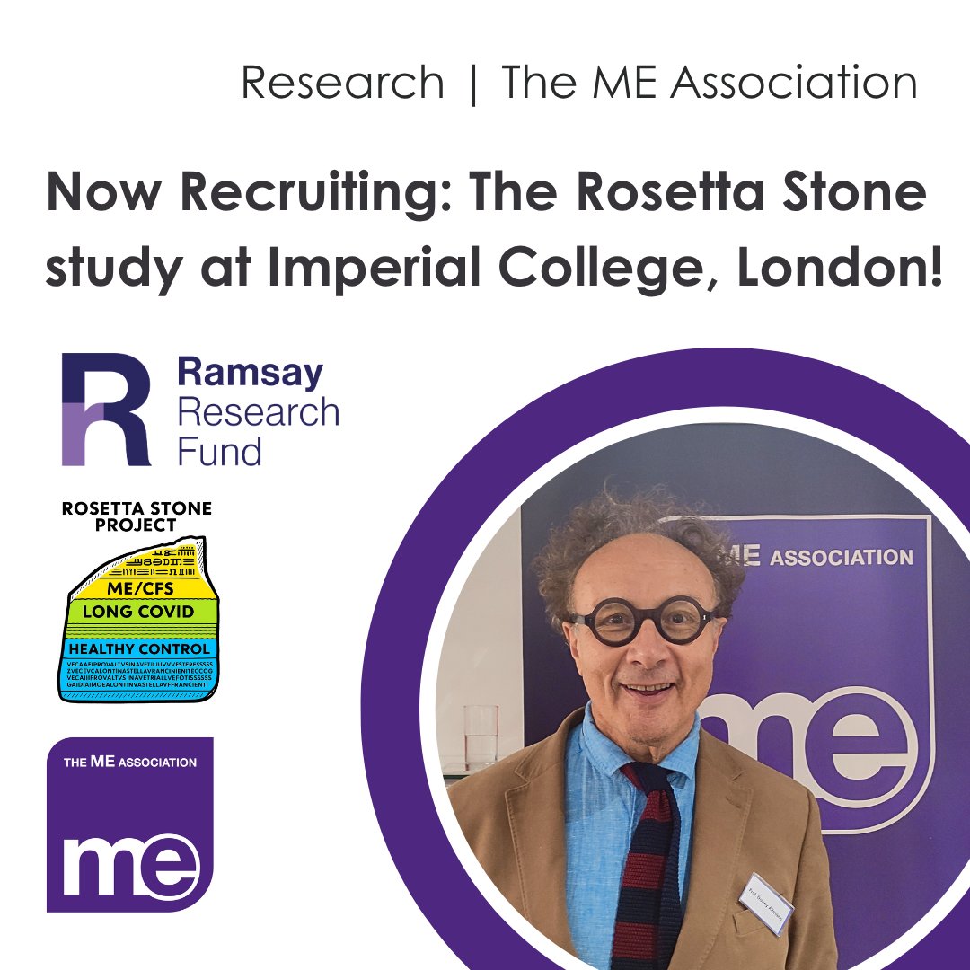 MEAssociation's tweet photo. Now Recruiting: The Rosetta Stone study at Imperial College, London!

The team, led by Professor Danny Altmann and Professor Rosemary Boyton, are hoping to uncover biomarkers, mechanisms, diagnostic tools, and future therapeutic pathways, and are now recruiting participants among people with ME/CFS, Long Covid and Healthy Controls.

If you are interested in taking part, please read the full blog for the eligibility criteria and to express your interest: https://t.co/hUr0HVONuO

#MECFS #LongCovid #pwME
