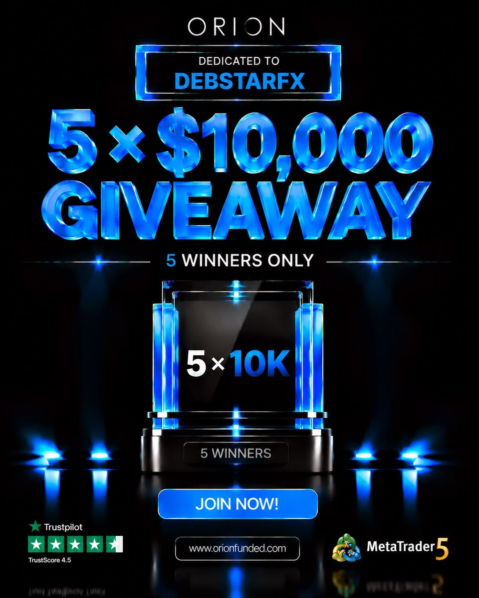 debstarfx's tweet photo. ORION FUNDED × DEBSTARFX — $50K GIVEAWAY 🎁

Excited to announce my partnership with Orion Funded! 🤝

5 lucky winners will get a $10K account each! 🎁

How to enter:
Follow @OrionAffiliates, @Orionfundedcom &amp; @debstarfx.
Tag a friend 
Like and repost this post.

Good luck 🏆 https://t.co/zVKmXVhxE0
