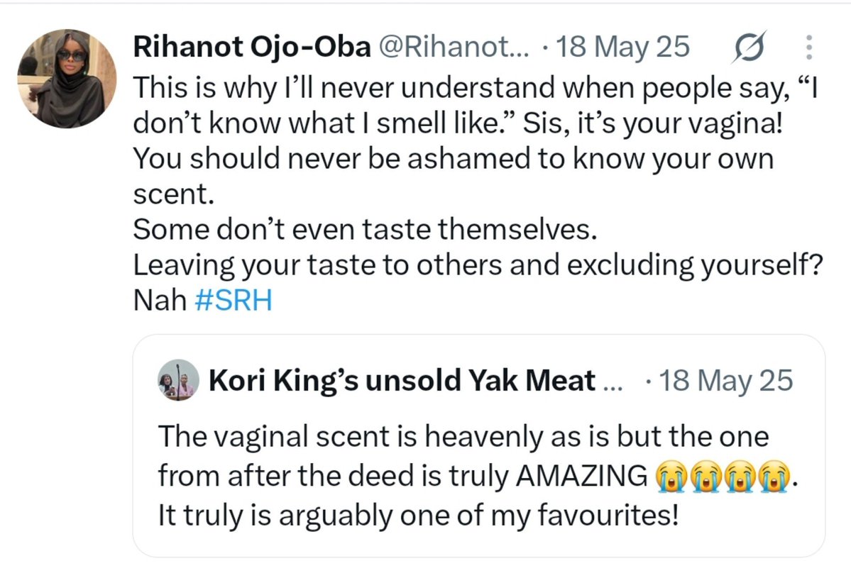RihanotOjoOba's tweet photo. You should taste yourself!

The vagina is moist. It has a smell.......and it's not meant to be strawberries. https://t.co/xPZahLTV9a