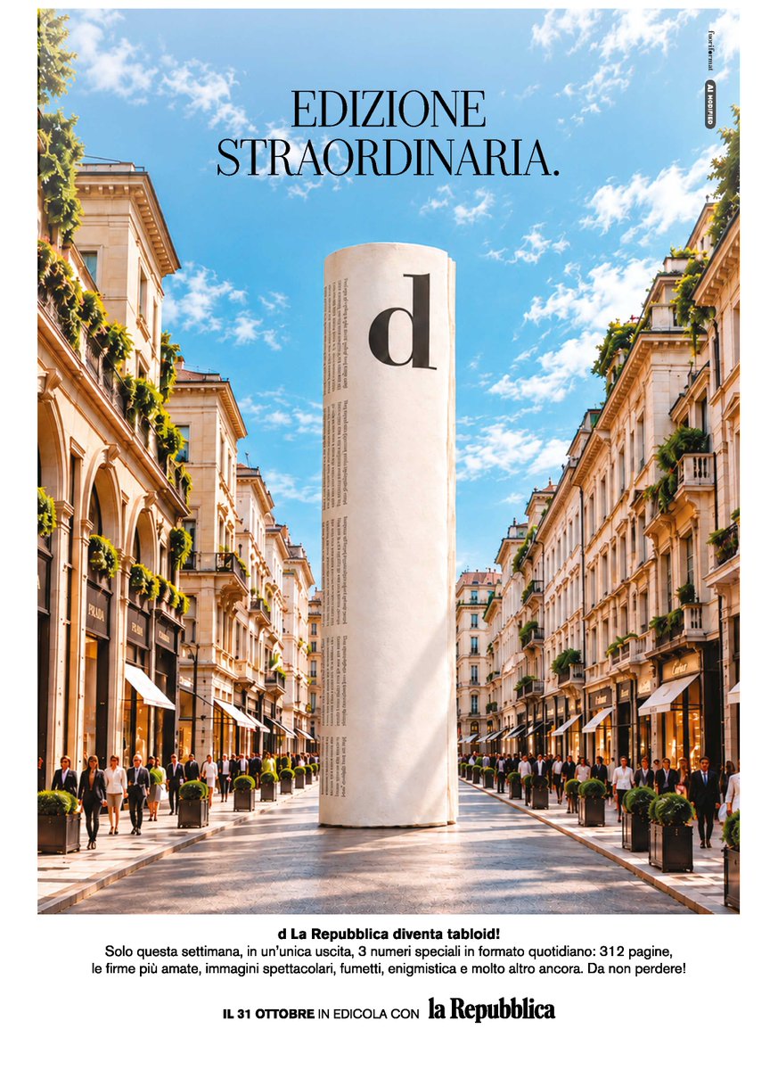 stampacadabra's tweet photo. Un numero speciale triplo per D, il femminile di @repubblica, che sabato 31 ottobre esce in formato quotidiano/tabloid con 312 pagine. https://t.co/Z84PtdVK4o