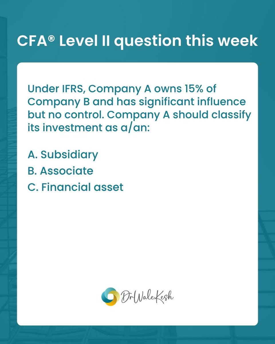 drwalekesh's tweet photo. CFA® Level II Question of the Week
Can you get this one right? A, B, or C?
#CFAProgram #CFALevel2 #CFAExam #CFAStudy #WaleKeshLearning https://t.co/trJ4xZASCZ