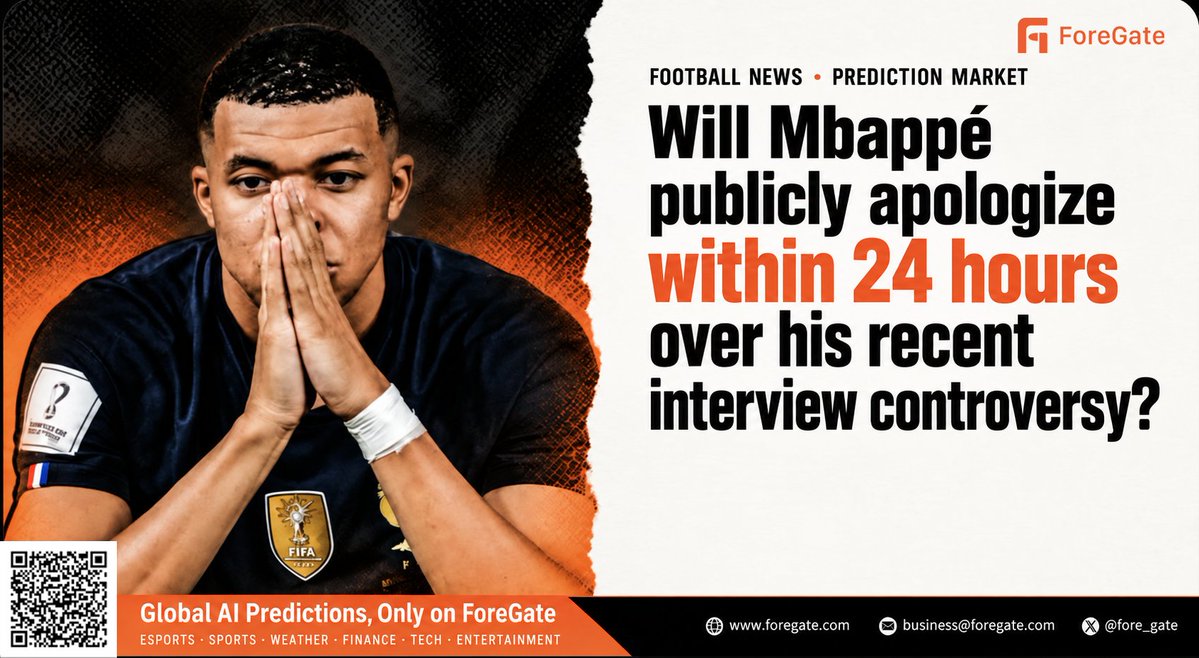 Fore_Gate's tweet photo. @theMadridZone @EFEnoticias 👀 Anyone think he’ll apologize in the next 24 hours? 
We opened a market on this if you want to make a call 👇
https://t.co/5xAXyLsLFB https://t.co/Al55wzeXvh