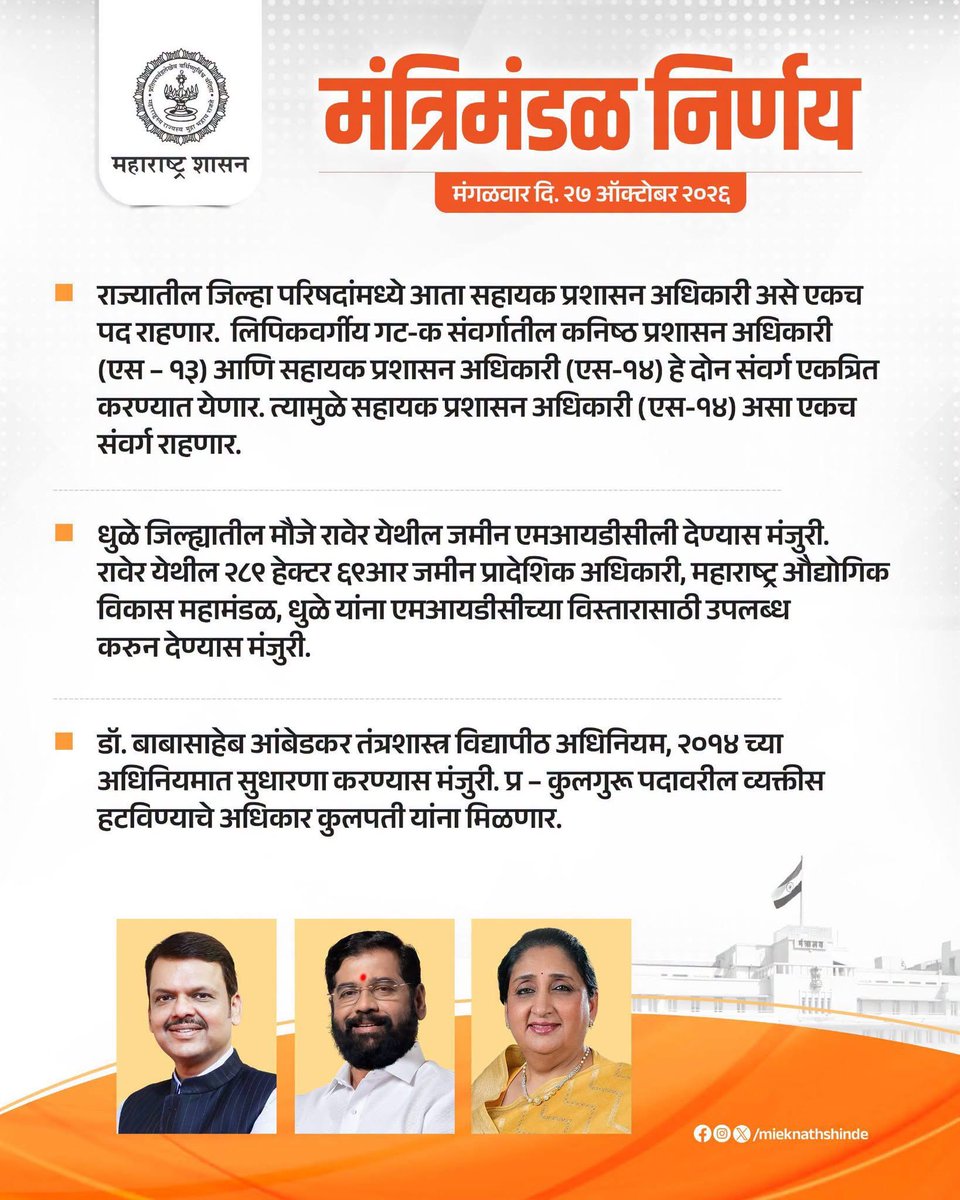 mieknathshinde's tweet photo. #मंत्रिमंडळ_निर्णय.....

#महाराष्ट्र #Maharashtra  #CabinetDecisions #EknathShinde
@Dev_Fadnavis @SunetraA_Pawar https://t.co/b3ETgW7b3j