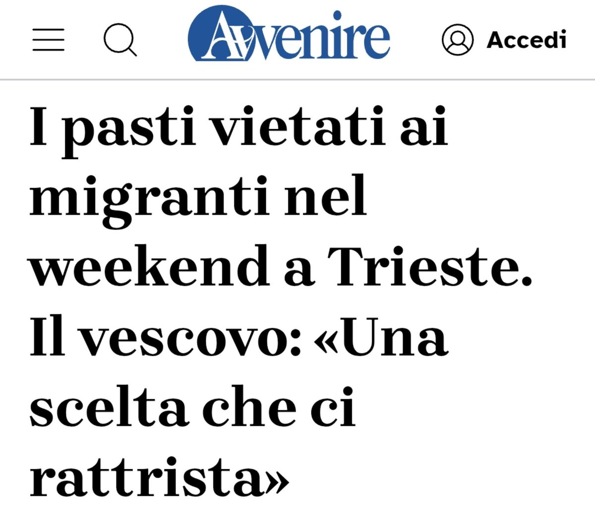 Sabo82AS's tweet photo. La decisone della Questura di impedire la distribuzione di cibo ai bisognosi in piazza Libertà il sabato e la domenica solleva lo sdegno del mondo del volontariato. Le parole di monsignor Trevisi: «L’indifferenza verso chi soffre è una grave malattia che va curata».

Vergognatevi https://t.co/dIVVzENNya