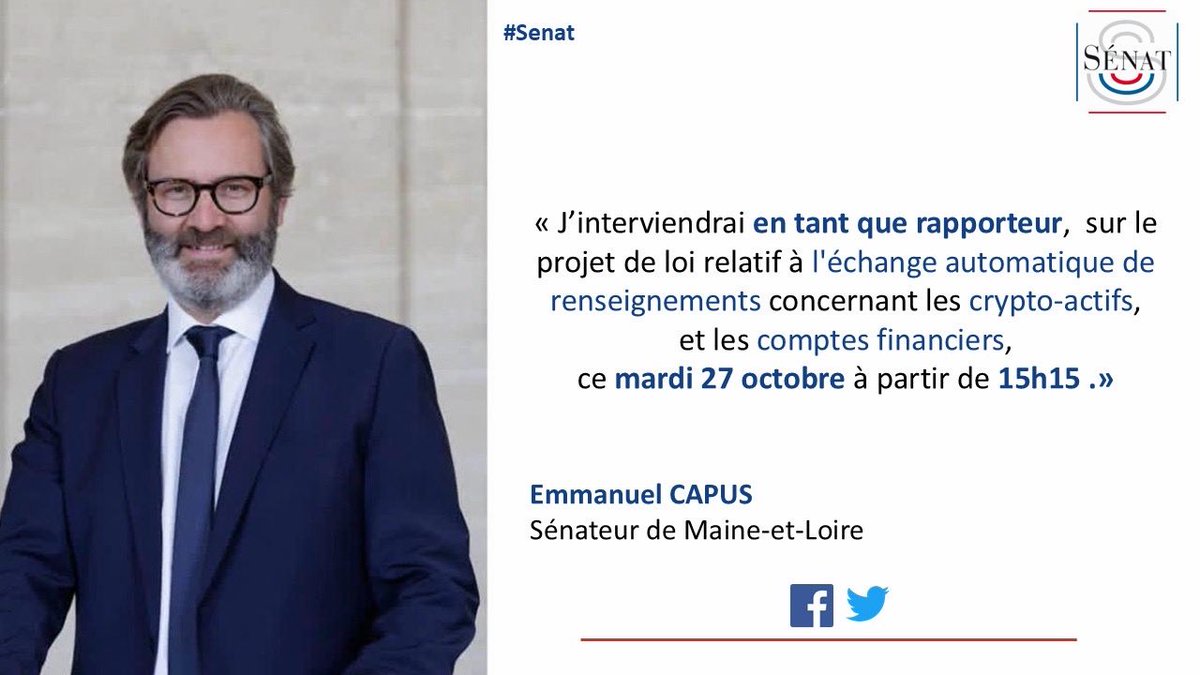 EmmanuelCapus's tweet photo. J'interviendrai ce jour au @Senat en tant que rapporteur sur le PJL autorisant l'approbation de deux accords internationaux permettant la transparence fiscale internationale sur les crypto-actifs et les comptes financiers.

👉 À suivre: https://t.co/MDXprtGewI https://t.co/FfZhixbdlv