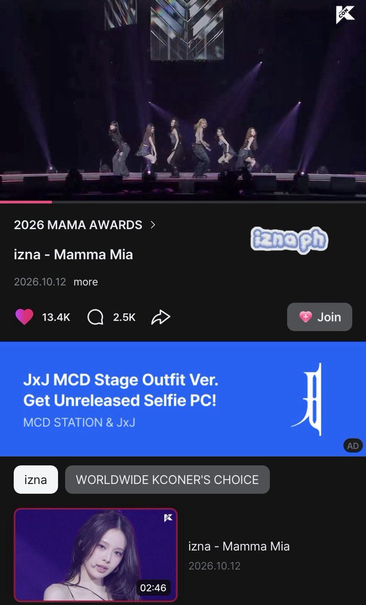 IZNAPH's tweet photo. [🗳️] 261027 2026 MAMA AWARDS

🏆 WORLDWIDE KCONERS’ CHOICE

📲 Mnet Plus App
🗓️ Oct 12 - Nov 08 (23:59 KST)
🔗 https://t.co/2wT4oqQo8G

📹 izna - Mamma Mia (126.4K views)
🔗 https://t.co/1RKai3ge6Y

🗒️: NAYAs! Don’t forget to vote for izna in the Worldwide KCONERS’ Choice category and continue streaming their ‘Mamma Mia’ video on the Mnet Plus app! Make sure to like and share the video as well, and don’t forget to drop your voting and streaming proofs. Let’s keep supporting izna until the end of voting!

#izna #이즈나 #イズナ 
@izna_offcl @izna_offcl_jp