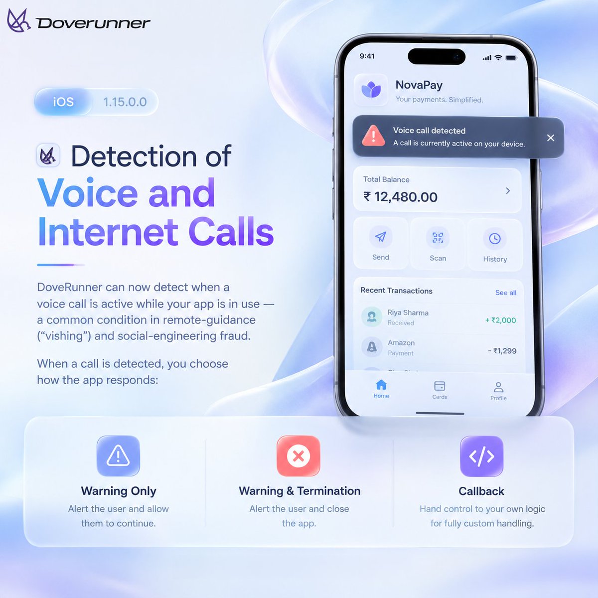 doverunner_inc's tweet photo. With DoveRunner’s Voice and Internet Call Detection for iOS, apps can detect when a call is active and respond based on your security requirements.
Book a demo now - https://t.co/5x5b2QnISx
#DoveRunner #MobileAppSecurity #iOSSecurity #FraudPrevention #Cybersecurity https://t.co/WWdvRlmvAB