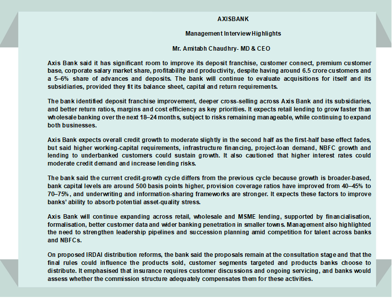 analystmohalla's tweet photo. #AXISBANK: Management Interview Highlights Mr. Amitabh Chaudhry- MD &amp; CEO https://t.co/CavRIQ8Blc