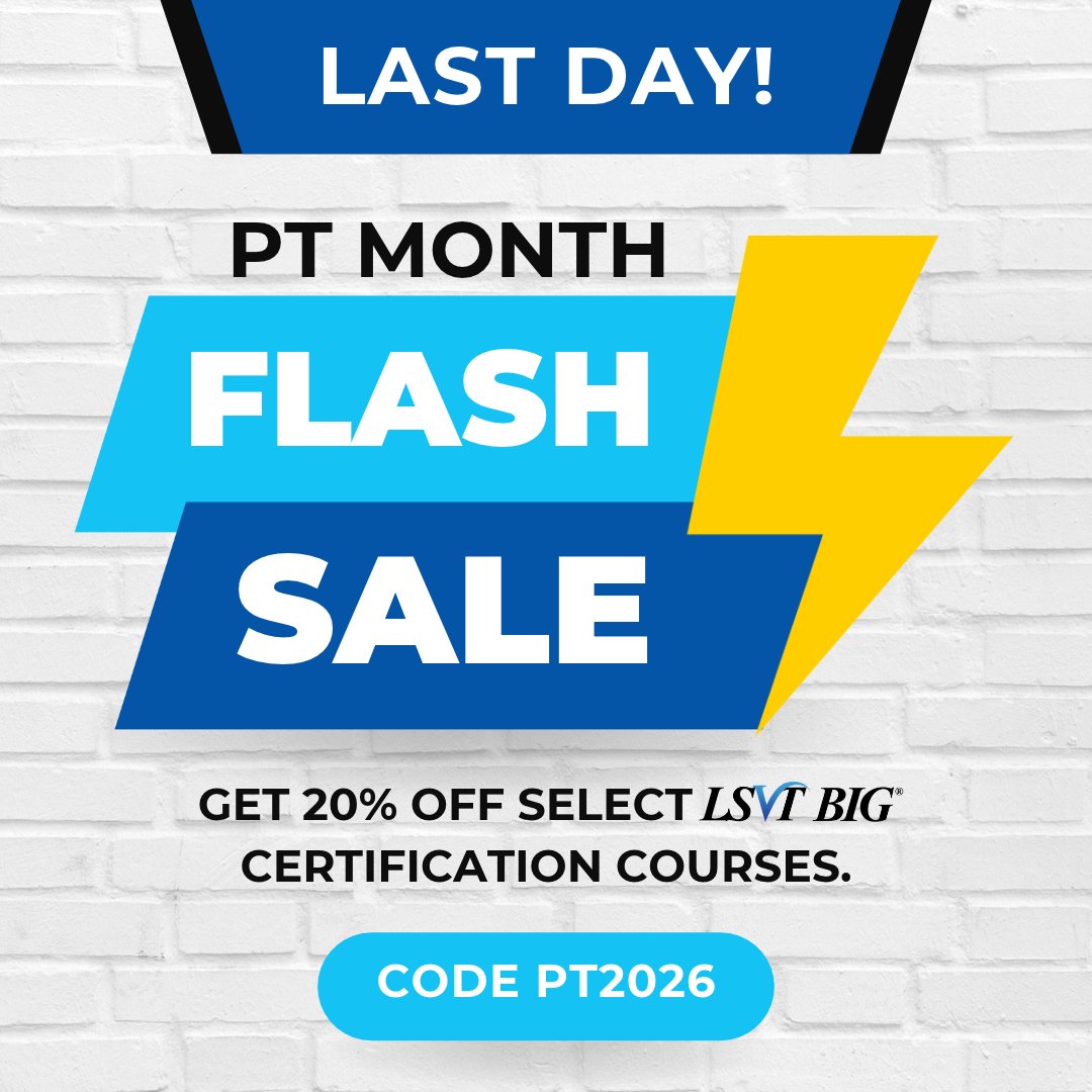LSVTGlobal's tweet photo. 🚨 LAST CHANCE! Our 3-day flash sale ends TONIGHT at midnight! Save 20% OFF LSVT BIG® Training &amp; Certification courses with code PT2026. 
Don't miss out—register now! 👉 https://t.co/A5z8ptvktU
#PhysicalTherapy #NPTM #LSVTBIG #PTMonth #FlashSale https://t.co/a0BPamTqW1