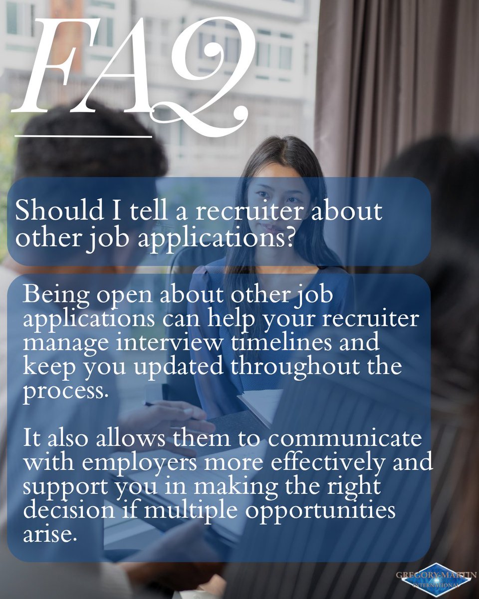 GregoryMartinIn's tweet photo. 💬 SHOULD YOU TELL YOUR RECRUITER ABOUT OTHER JOB APPLICATIONS?

From managing interview timelines to helping you navigate multiple offers, open communication can make all the difference. 🤝

https://t.co/Cs5uU6JrR6

#JobSearch #CareerAdvice #RecruitmentTips #JobApplications https://t.co/Vt72PIDZPS