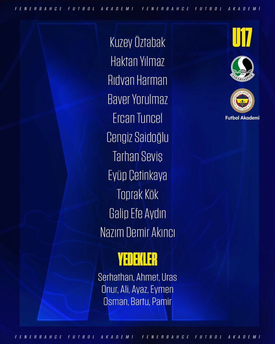 fbakademi's tweet photo. 📋 #U17 | Sakaryaspor karşısında ilk 11’imiz!

#GençKanaryalar https://t.co/Aw02RIJIJv