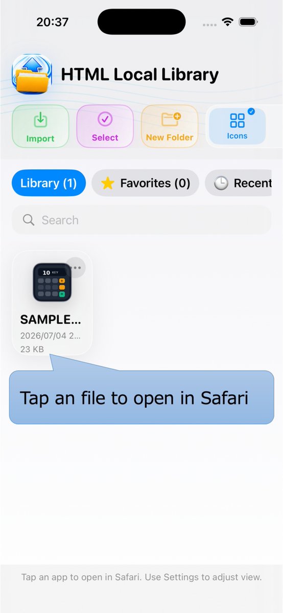 appmikkecom's tweet photo. ローカルのHTMLファイルを整理してSafariで開くアプリ✨ https://t.co/fbPneaozOP