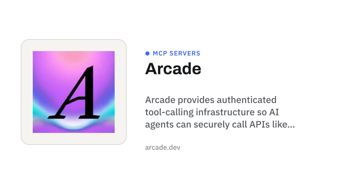 joinaboard's tweet photo. 🆕 Arcade just joined the leaderboard — MCP servers

Arcade provides authenticated tool-calling infrastructure so AI agents can securely call APIs like Gmail, Slack, and GitHub without each developer building OAuth flows themselves.…

Check it out → https://t.co/EznvqUXwsW

@TryArcade