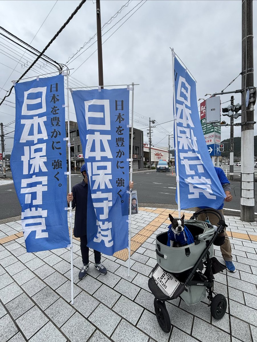 teamkitakyo's tweet photo. 綾部市、南丹市の旗見せ
ルーミー号をお出迎えしつつ、普段見ることのない複数の旗をお見せできました。
2箇所とも予想外に複数の方から反応があり嬉しいです。
お声掛けくださった男性もありがとうございました😊
こちらにも議員に来てもらえるように頑張り続けます！
#日本保守党 
#チーム北京都 https://t.co/qsYBZ1fxhR