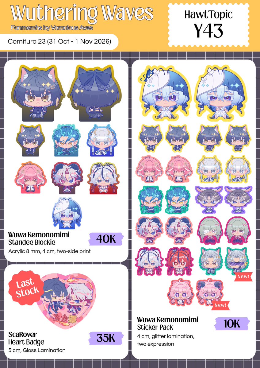 SuonNevar's tweet photo. [♥️&amp;🔁 are appreciated] 
Voracious Aves's CF23 OTS Catalogue
📍HawtTopic Y43
🗓️31 Oct - 1 Nov 2026
✨Fandom : Wuwa, WHB

#comifuro23catalogue #comifuro23 https://t.co/EsNH3kDZYX