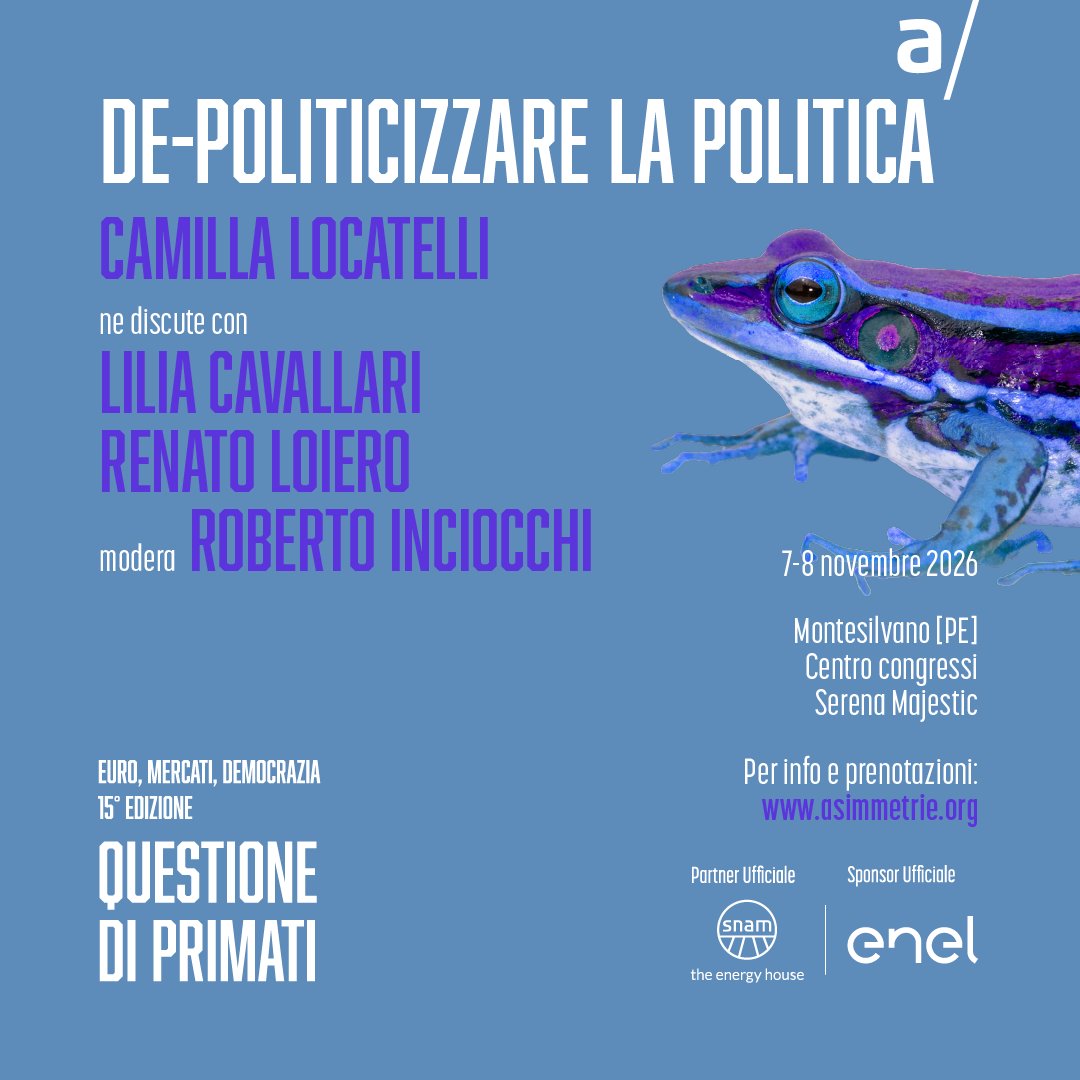AsimmetrieOrg's tweet photo. @AlbertoBagnai @PontiBenedetto @Unibo @snam @fsitaliane @enriconardelli @unitorvergata2 @UniTrento @Pgreco_ @unicomplutense @UniLUISS @Fiammetta1966 @Uni_Marconi @carlo_magnani Cosa accade quando i “tecnici” prevalgono sulla politica?
Al #Goofy15 discutono di “de-politicizzazione”:
@RLoiero, @Palazzo_Chigi
L. Cavallari, uff. Parlamentare di Bilancio
C. Locatelli, @HeidelbergU
moderati da @RInciocchi, Rai
Info ↪️https://t.co/X29YPFKIJE https://t.co/ysacSs9v4n