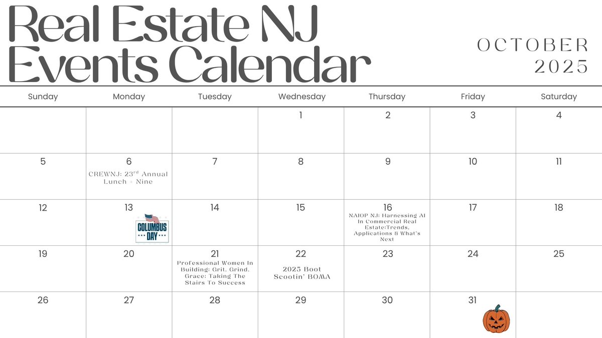 NewsByRENJ's tweet photo. The Real Estate NJ Events Calendar
[October 2026]

--
#NewJersey #NJ #TheDailyBriefing #RealEstateNJ #news #industrial #buy #sell #deal #commercial #CRE #NJCRE #events #networking #calendar #RENJ https://t.co/Sq9Vfh8PRN