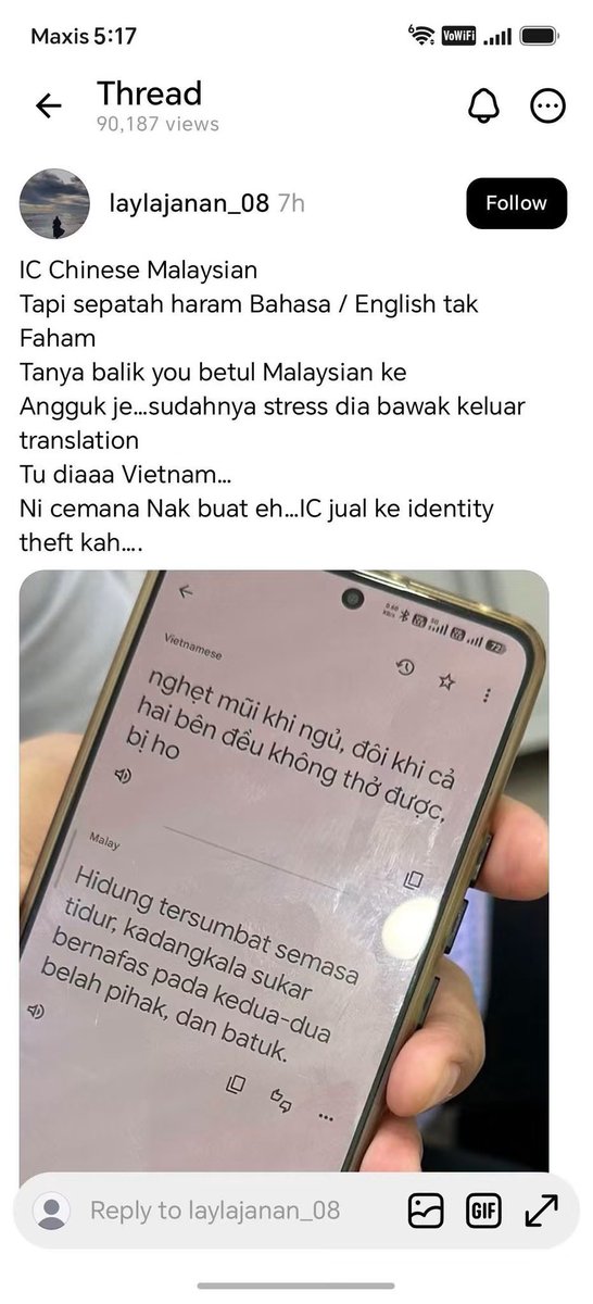 mhmmdhsm's tweet photo. Bestnya duduk malaysia bangladesh pun senang2 dapat ic biru siap sara itu belum vietnam mengaku malaysian dpt ic... https://t.co/fNvq8rk4A8