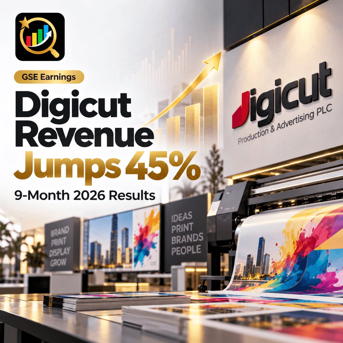 wallflake's tweet photo. Digicut Revenue Surges 45% as Loss Narrows to GH¢128,452

Digicut Production and Advertising PLC has reported strong revenue growth for the nine months ended September 30, 2026, with its losses narrowing significantly despite rising production costs.

According to the company’s unaudited financial statements, revenue increased by 44.8% to GH¢719,706.21, compared with GH¢497,023.25 recorded during the same period in 2025.

Read more on Wallflake.