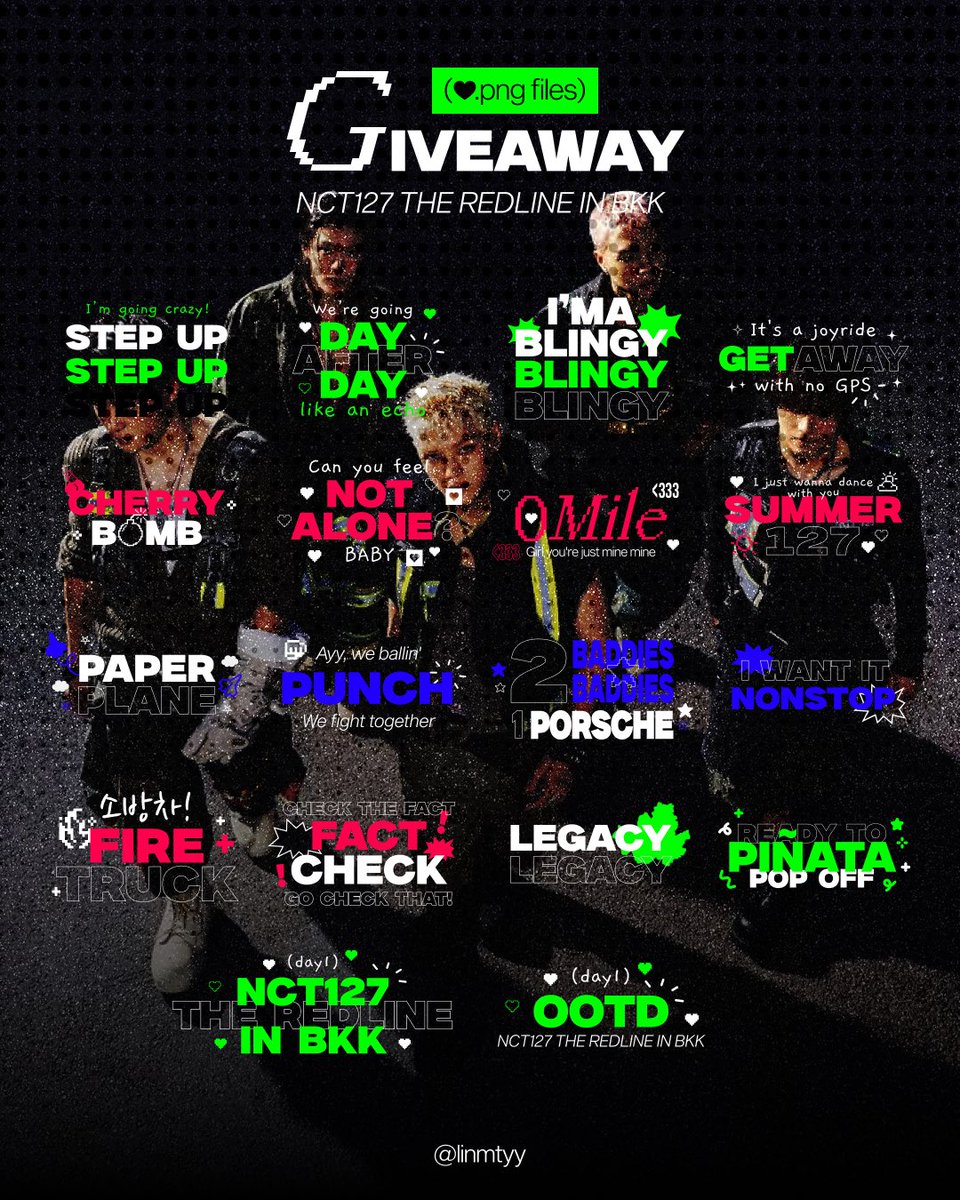 linmtyy's tweet photo. pls kindly rt ⭐️
giveaway setlist nct127 png files 🎧٠ ࣪⭑
⁠♡ มีครบทุกเพลงคั้บ 🪽💚

📁 —— https://t.co/OxSxb0bcpY

♥️ (personal use only)

#NCT127 #THE_REDLINE
#NCT127_5TH_NEOCITY_THE_REDLINE
#NCT127_5TH_NEOCITY_BANGKOK_THE_REDLINE
#THE_REDLINE_BANGKOK https://t.co/Y2op12SPMC