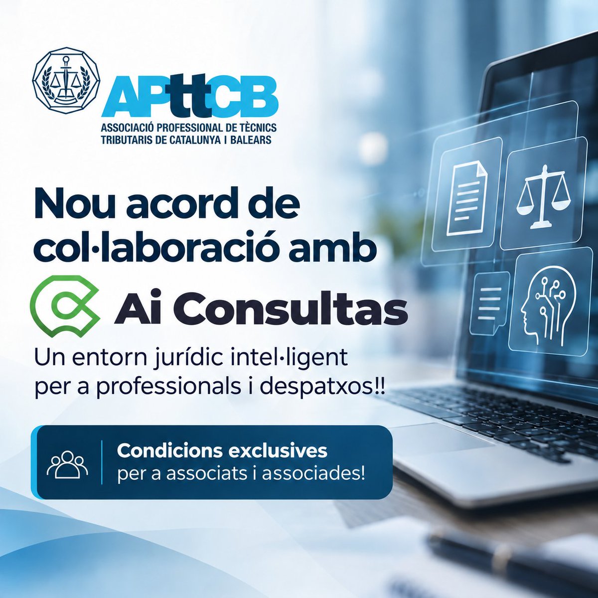 APttCB's tweet photo. 📣Ens complau comunicar-te que hem signat acord amb Ai Consultas, un assistent jurídic intel·ligent per a professionals i despatxos. Una eina que interpreta normativa fiscal, consulta doctrina, prepara informes i gestiona notificacions de l’AEAT, entre altres funcions.
👥Si ets associat/da, entra a l’espai TT Solucions de l’àrea privada del nostre web i descobreix tots els avantatges!! https://t.co/GPPCmWrUd2
👉També tindràs l’oportunitat de trobar-los, el proper 5 de novembre, a les 31 Jornades Tributàries!! https://t.co/3XatoV86HP
___________________

📣Nos complace comunicarte que hemos firmado un acuerdo con Ai Consultas, un asistente jurídico inteligente para profesionales y despachos. Una herramienta que interpreta normativa fiscal, consulta doctrina, prepara informes y gestiona notificaciones de la AEAT, entre otras funciones.
👥Si eres asociado/a, entra en el espacio TT Soluciones del área privada de nuestra web y descubre todas las ventajas!! https://t.co/z3o8QByqHV
👉También tendrás la oportunidad de encontrarlos, el próximo 5 de noviembre, en las 31 Jornadas Tributarias!! https://t.co/DAtVBRiiEe

#fiscalidad #impuestos #tributos #asesorfiscal #hacienda #asesoría #asesor #autónomos #pymes #fiscal #fiscalitat #assessoria #assessor #hisenda #pimes #tècnicstributaris #autònoms #assessorfiscal #impostos #tributs #empresa #módulos #IVA #ITP #ISD #IRPF #IA #verifactu #aiconsultas #IA
