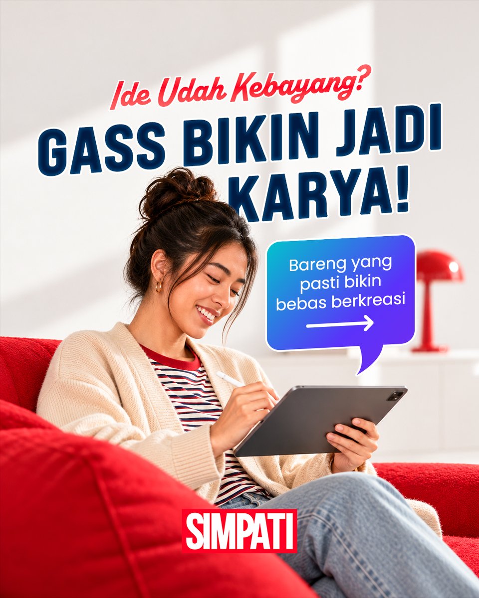 SIMPATI's tweet photo. Punya banyak ide di kepala, ya kali mau disimpen gitu aja?

Yuk, realisasikan jadi karya bareng jaringan cepat SIMPATI 5G plus Canva Pro Lite 30 hari yang kasih banyak fitur premium + kuota 2GB/30 hari, cuma Rp38 ribu.

Aktifin paketnya di MyTelkomsel atau https://t.co/i07LnZl798

#Telkomsel5G  #Telkomsel5GPoweredbyAI #DekatnyaNyataPintarnyaTerasa #TelkomselxCanva