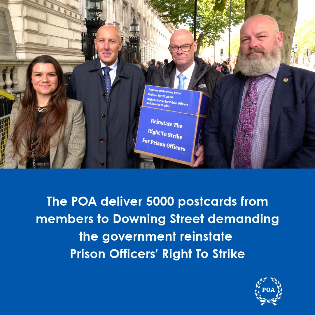 POAUnion's tweet photo. Thanks to John McDonnell MP and Grahame Morris MP for accompanying the POA to Downing Street to hand over our 5000 postcards and emails demanding the return of Prison Officers' Right To Strike. https://t.co/wxde2RjmLt