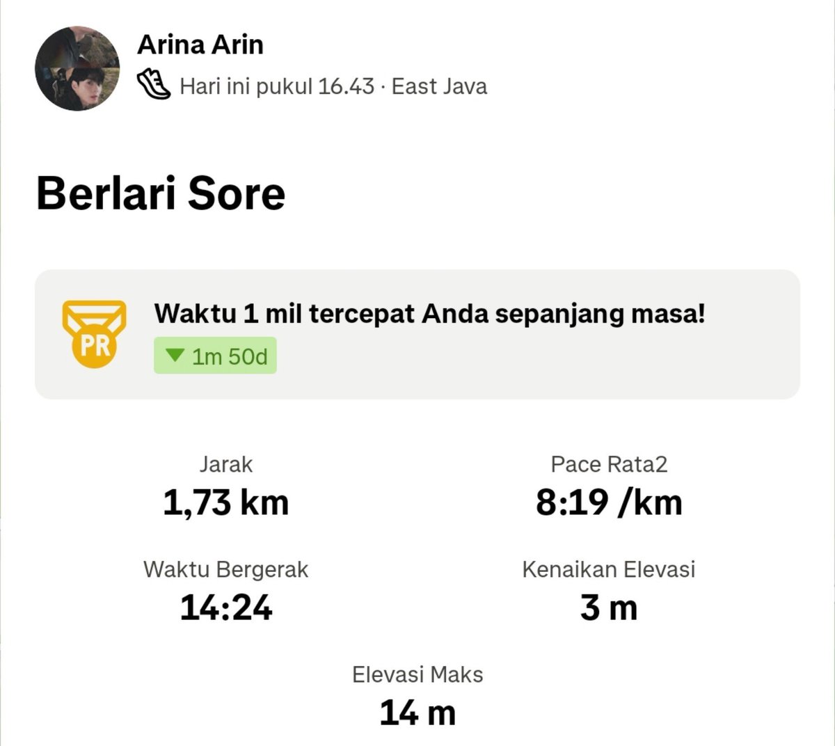 taroungube's tweet photo. Pace 8 pertama aku 😁 https://t.co/vlaewpTGO2