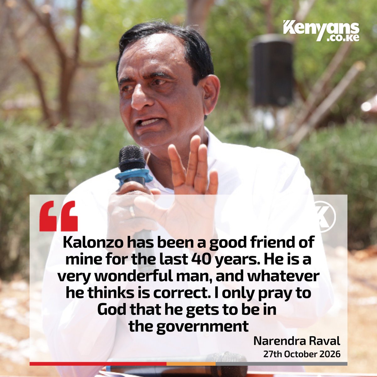 makaumully's tweet photo. Devki Chairman, Narendra Raval endorses his friend and wonderful man Kalonzo Musyoka to be in a government. 
https://t.co/8zXPx5gQuz