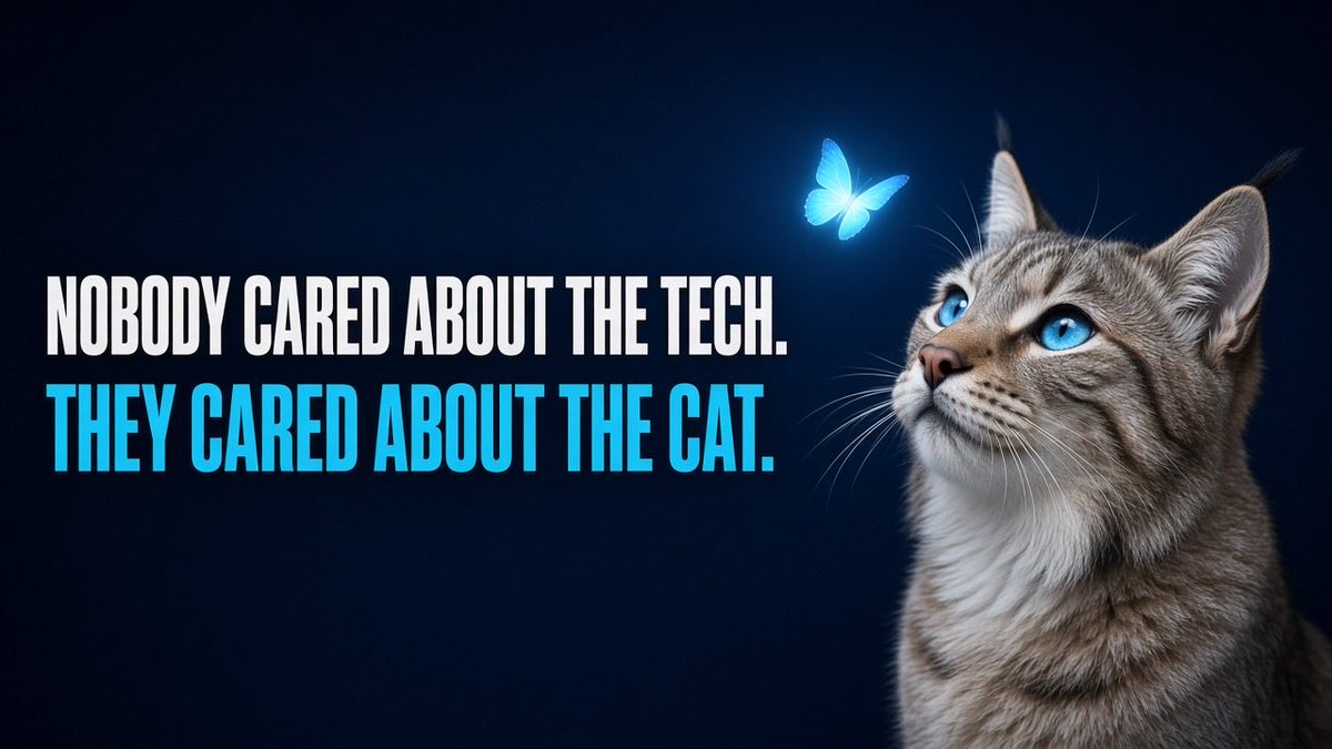 artem_brosalin's tweet photo. Building an AI agent cat in public. Week 1 on TikTok:

~83 followers. One butterfly video hit ~13K views.

Lesson: nobody cared about the tech. They cared about the cat. 🐱 https://t.co/DXdQlze7XR