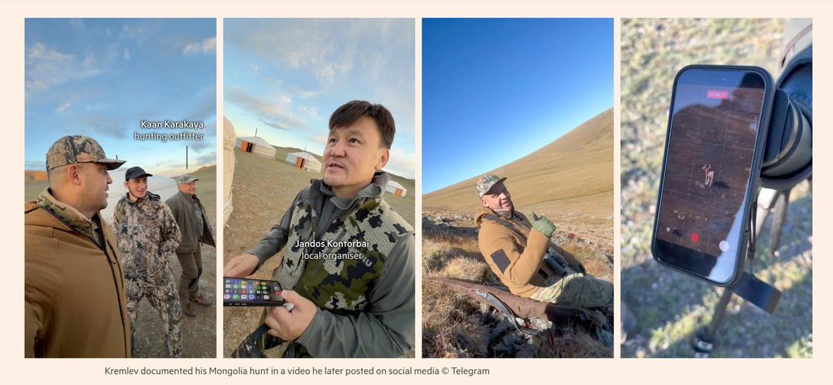 CrimeanVoyager's tweet photo. Trump Jr. went hunting with a Kremlin-linked oligarch who helped pay for his wedding.

According to the Financial Times, the oligarch was Umar Kremlev, a russian businessman with ties to Putin’s security circle. He flew to Mongolia from Kazakhstan on a charter jet, accompanied by a business partner linked to a US-sanctioned investment fund. The two reportedly avoided being photographed together.

Trump Jr. shot a rare Altai argali sheep and later dined with Mongolia’s president. Meanwhile, the US Embassy spent $18,715 on hotel rooms for Secret Service agents protecting him.

His spokesperson calls Kremlev a personal friend. Why is the Trump family so closely connected to people in Putin’s orbit?