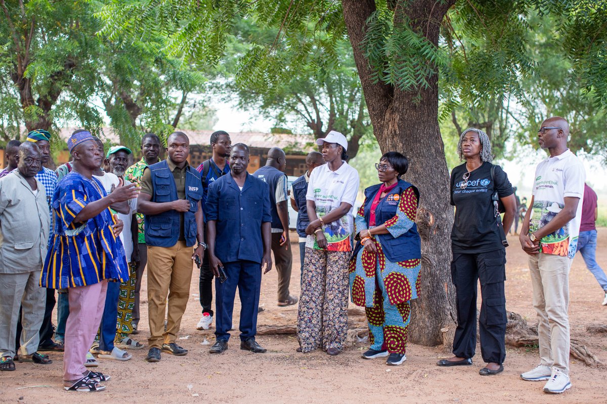 UN_Togo's tweet photo. À l’EPP de Djangou, dans la région des Savanes, à l’occasion de #UNDay 2026, le leadership des @UN_Togo, @CoumbaDSow et les chefs d’agences, a participé à une plantation d’arbres fruitiers avec les élèves et visité les cantines scolaires soutenues par le PAM. #ODD2 #ODD13 #UN81 https://t.co/gmafCE2Nzt