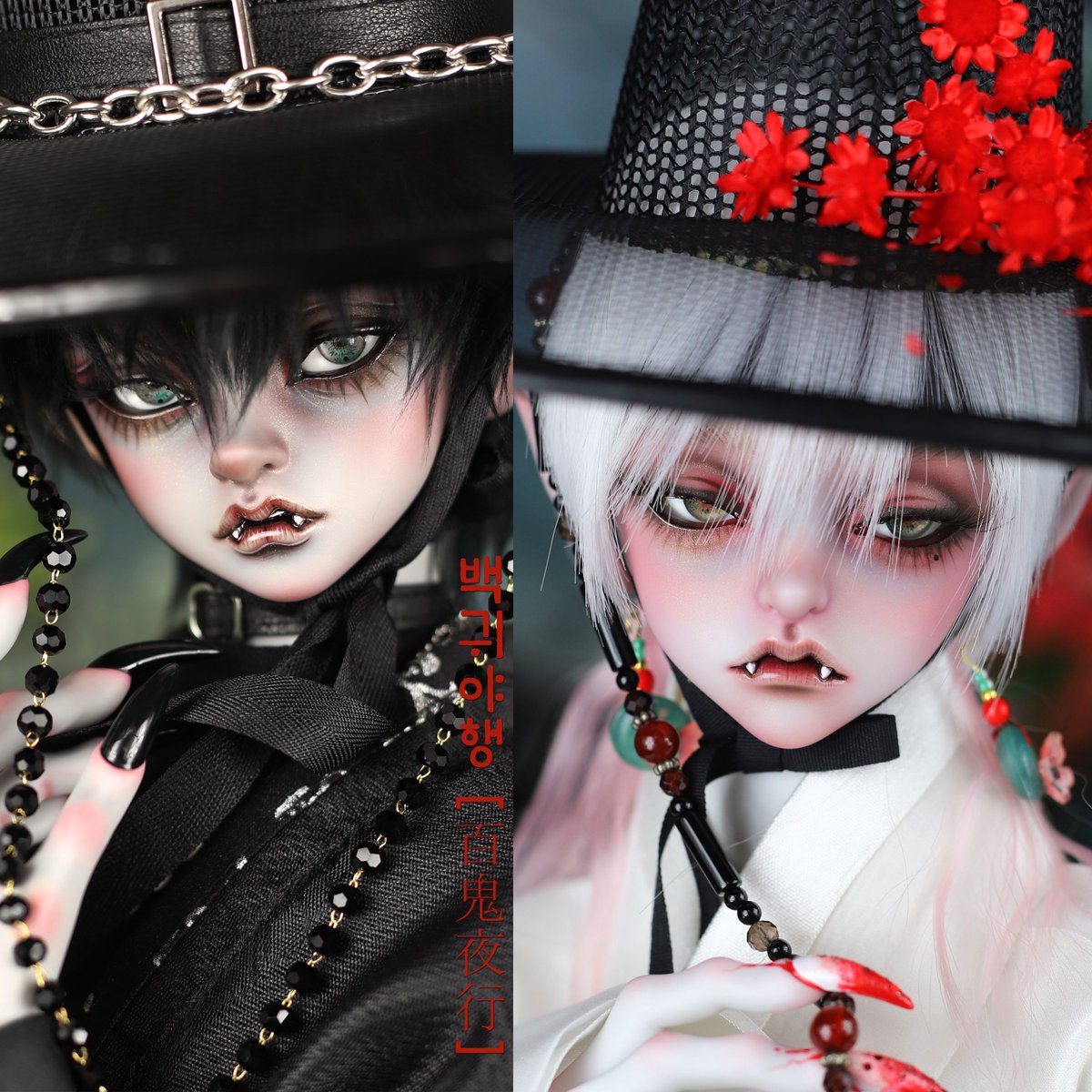 peakswoods's tweet photo. The Night Parade [百鬼夜行] - 2026 Halloween Special

"On a Halloween night, a bizarre parade of all spirits and phantoms begins."

PART1.

♧FOB L.Lune the Dark Elf as the Grim Guardian 

♧FOB L. DoHwa as the half-demon, brought back by popular demand.

#peakswoods #doll #bjd https://t.co/n0xGd0dphn