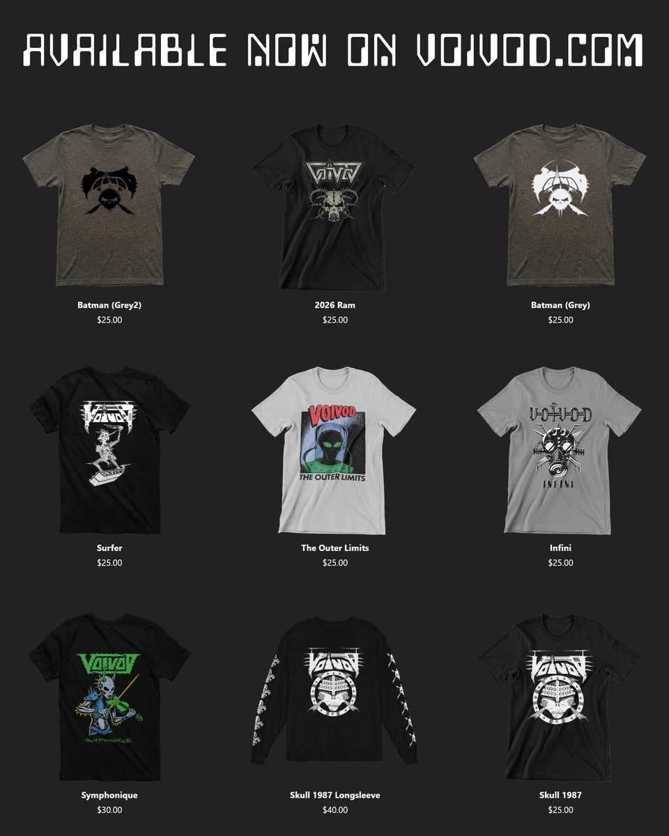 voivodofficial's tweet photo. Classic Voivod designs are back! 🔥

We’ve reprinted some of the most iconic Voivod shirts, and they’re available right now on https://t.co/5w5PoKAnBd.

Some models are running low on sizes, so we’ve marked them down while they last. 

👉 https://t.co/5w5PoKAnBd

#Voivod https://t.co/MoygTQtC3c