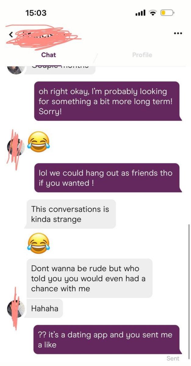 getrich332's tweet photo. Lowkey hurt my feelings lol

Matched with this guy. He seemed cool from his profile (pictures of sky diving, beach trips, road trips etc. with his friends) plus he was very attractive, but turns out he’s a bit of an ass 😕 https://t.co/PYfk0RJTE4