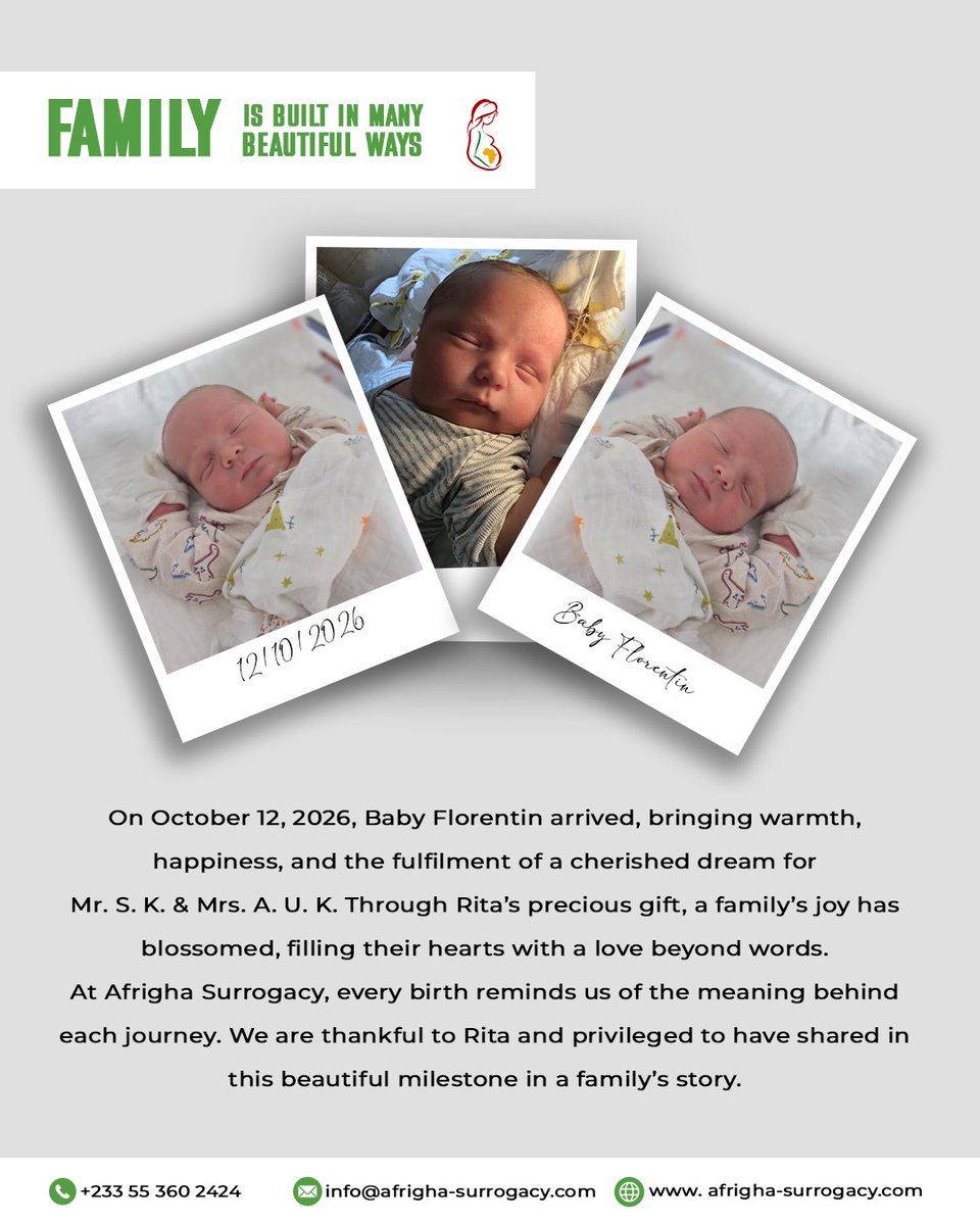Afrigha_co's tweet photo. A beautiful dream fulfilled, a precious new life welcomed, and a familyโs hearts filled with love. ๐๐ถ๐พ
#NewParents #BundleOfJoy #LittleMiracle #AfrighaSurrogacy #InternationalSurrogacy #FamilyBuilding #SurrogacyJourney #EthicalSurrogacy #TransparentSurrogacy #LegalSurrogacy https://t.co/WiihRCpIlx