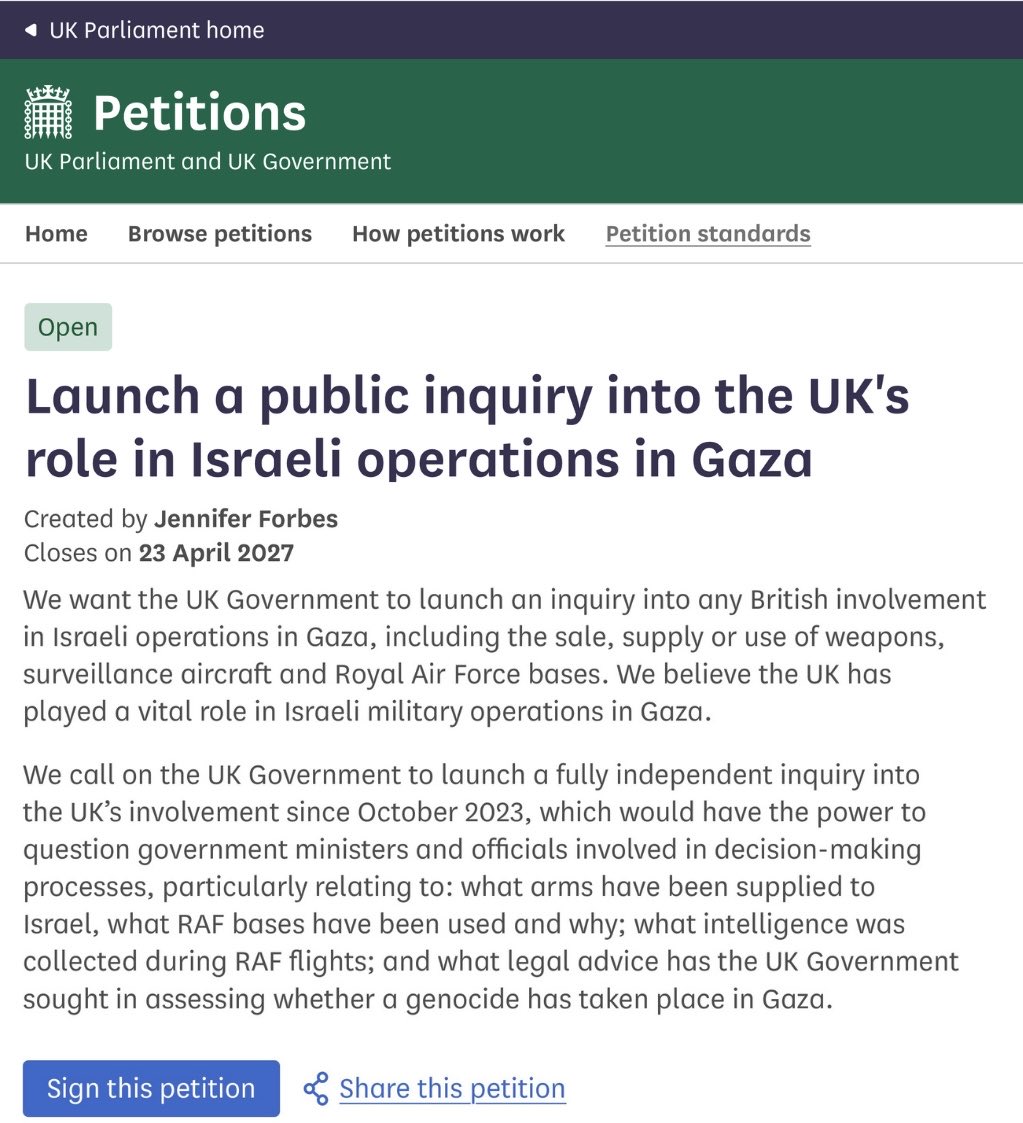 thisisyourparty's tweet photo. Britain makes 15% of every F-35 and flew 600+ spy missions around Gaza from RAF Akrotiri.

UK Prime Minister Andy Burnham’s government says a public inquiry is not necessary. 20,000 people said otherwise in four days. https://t.co/N5e0nD2Jka