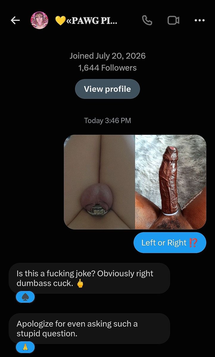 PAWGPIGBRAT's tweet photo. What the fuck did @cucklette__ expect me to say 😂😂😂 

OBVIOUSLY im choosing the HUGE BLACK BREEDINGPOLE over his TINY ITTY BITTY CLITTY🤭🤭🤭 https://t.co/ZLHNWlQmfF