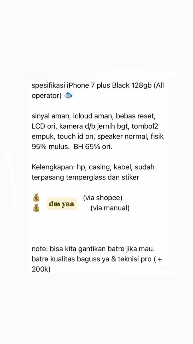 applefanni's tweet photo. WTS iPhone 7 plus Black 128gb (All operator) 🐟 

sinyal aman, icloud aman, bebas reset, LCD ori, kamera d/b jernih bgt, touch id on, speaker normal, fisik 95% mulus.

💰open 1.650k (via shopee)
💰open di 1.550k (via manual)

exc: ongkir

#wts #iphone7plus #wtsiphone https://t.co/srUfjs8PPw
