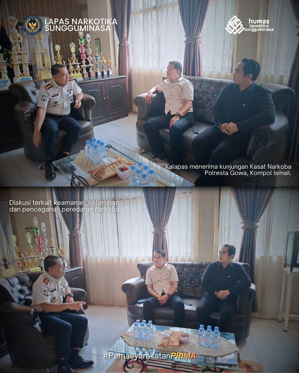 lpnsungguminasa's tweet photo. Lapas Narkotika Kelas IIA Sungguminasa terus memperkuat sinergi dengan aparat penegak hukum (APH), khususnya Polresta Gowa, dalam mendukung terciptanya keamanan dan ketertiban di lingkungan lapas.

#kemenimipas
#guardandguide
#ditjenpas
#pemasyarakatan
#pemasyarakatansulsel https://t.co/CiyYAzKyK6