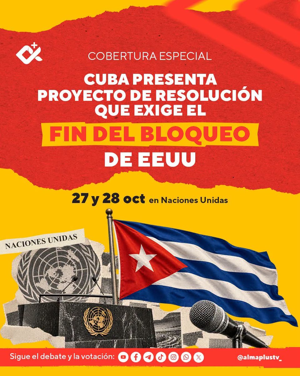 TeresaBoue's tweet photo. 🇨🇺Este 27 y 28 de octubre, el gobierno cubano presentará oficialmente en @ONU_es un nuevo proyecto de resolución que exige el levantamiento del bloqueo económico, comercial y financiero impuesto por EEUU
 #TumbaElBloqueo #CubaNoEsUnaAmenaza el bloqueo si 
#MujeresEnRevolución https://t.co/Jk7jPMUCcU