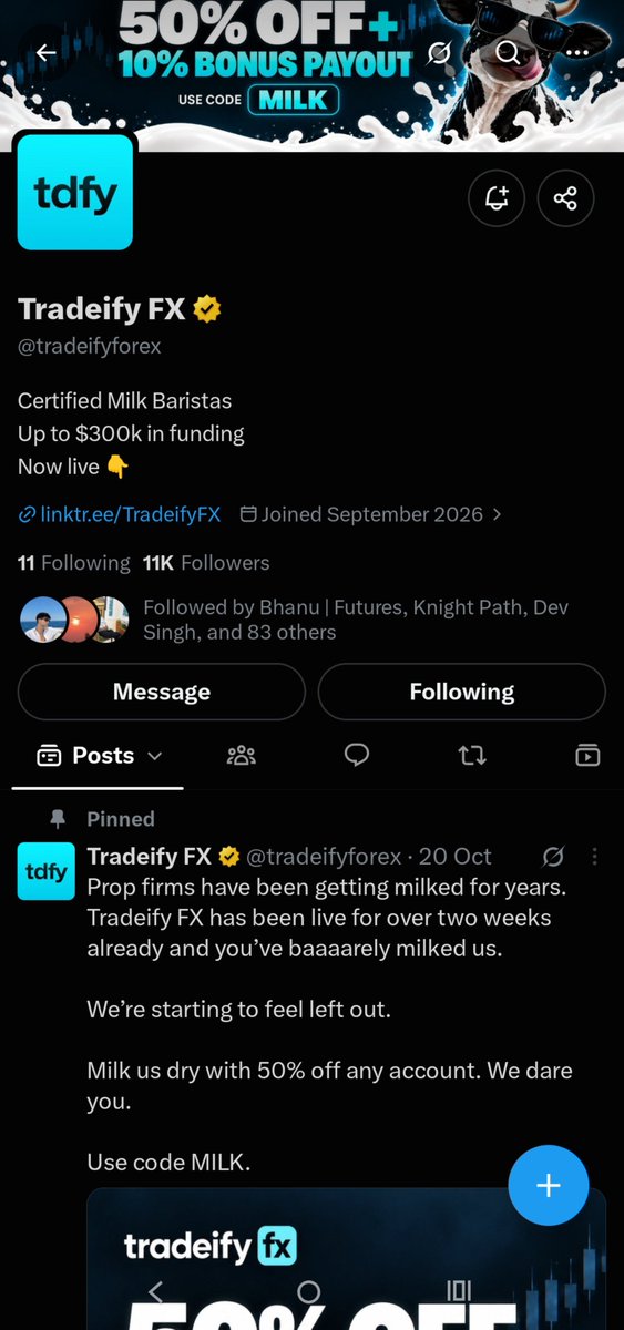 nick_Futures's tweet photo. @fondinho7 @tradeifyforex All tasks locked in ✅
✅ Followed @tradeifyforex

✅ Reposted
✅ Tagging my two solid traders: @pablo_trad88633
 @vinayakh55
  I’ve been watching the Milk campaign closely and I’m ready to properly milk one of these accounts. Let’s goooo 🥛🔥  #milktradeifyfx https://t.co/ZR48k1QCoP