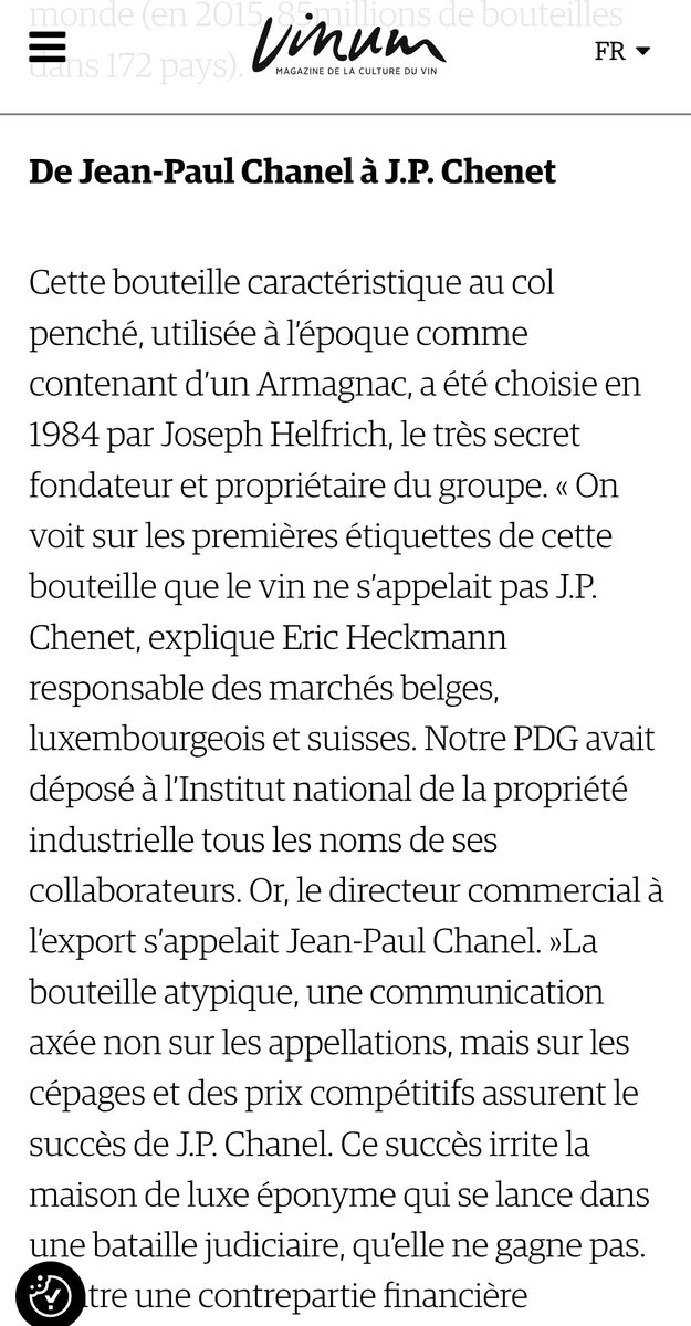 jtchoufang's tweet photo. Le secret de J.P. #Chenet, la bouteille de vin au goulot penché...
Un peu de culture viticole par ici, pour en savoir davantage sur une bouteille qui a défrayé la chronique sur #TT237..
Voici un article publié par @vinum_magazin il y a quelques années, qui parle du groupe qui vend ce vin produit en masse, en rappelant combien son fondateur a eu le nez fin... .
https://t.co/ApujwZmub1
