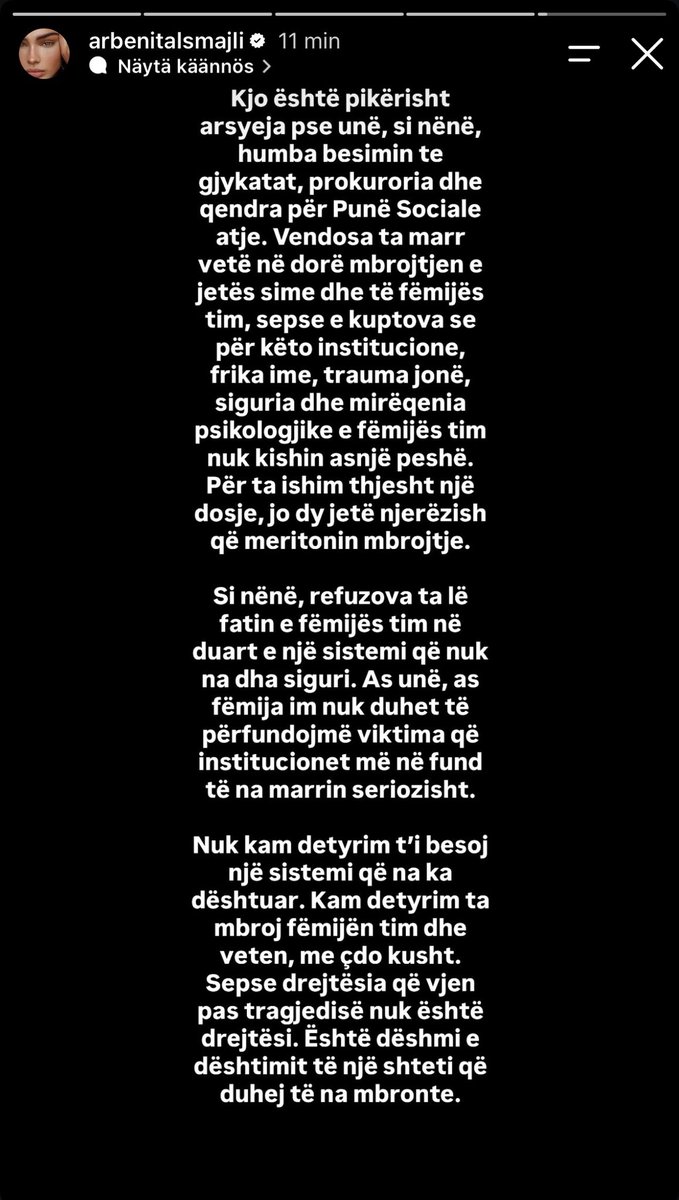 melissakras's tweet photo. ”As une, as femija im NUK DUHET te perfundojme viktima qe institucionet me ne fund te na marrin seriozisht” https://t.co/fVMDhRCBSx