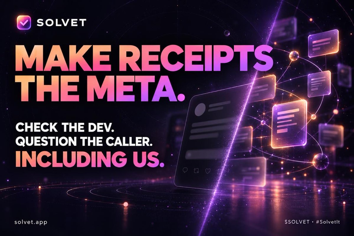 SolvetScan's tweet photo. being a degen shouldn’t mean trading blind.

check the dev.
question the caller.
inspect the wallets.

same rules for us.

$SOLVET is building for traders who want receipts before conviction.

make receipts the meta. 🛡
#SolvetIt https://t.co/PJYpKfbdfk