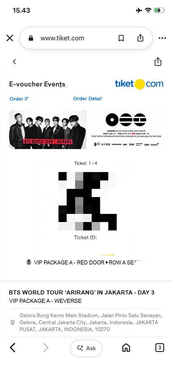 sugar_anii's tweet photo. WTS / WANT TO SELL

BTS ARIRANG WORLD TOUR IN JAKARTA DAY 3 
VIP A
PLAT TRIBUN
CAT 1

-TIKET PRIBADI
-fullpay &amp; dp
-nukarin WB bareng ( karena ini nontonnya bareng sama aku )
-all proof

#BTS_WORLDTOUR_ARIRANG #Army #wts #tiketbts https://t.co/gxFMiipYOj