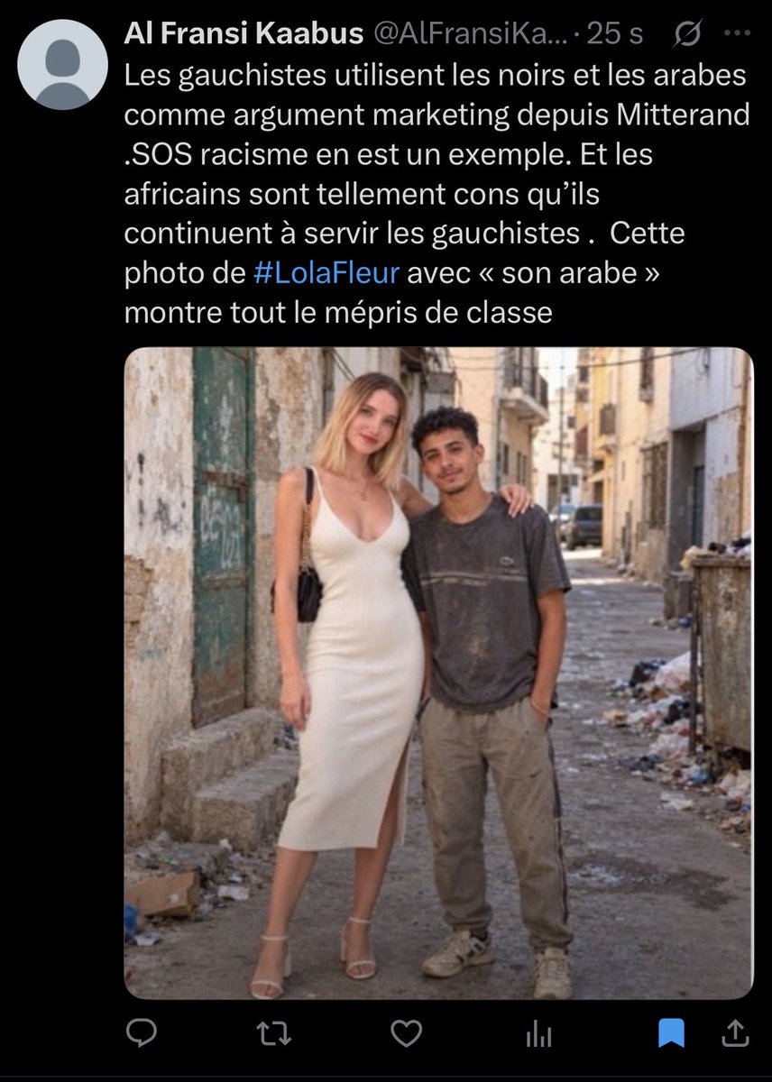 AlFransiKaabus's tweet photo. @ErsiliaSoudais Arrête d’utiliser les arabes et les noirs comme argument marketing…. Vous vous faits chasser comme des merdes … LFI et la gauche utilisent les étrangers alors qu’ils les méprisent https://t.co/IB8KnIkl1a