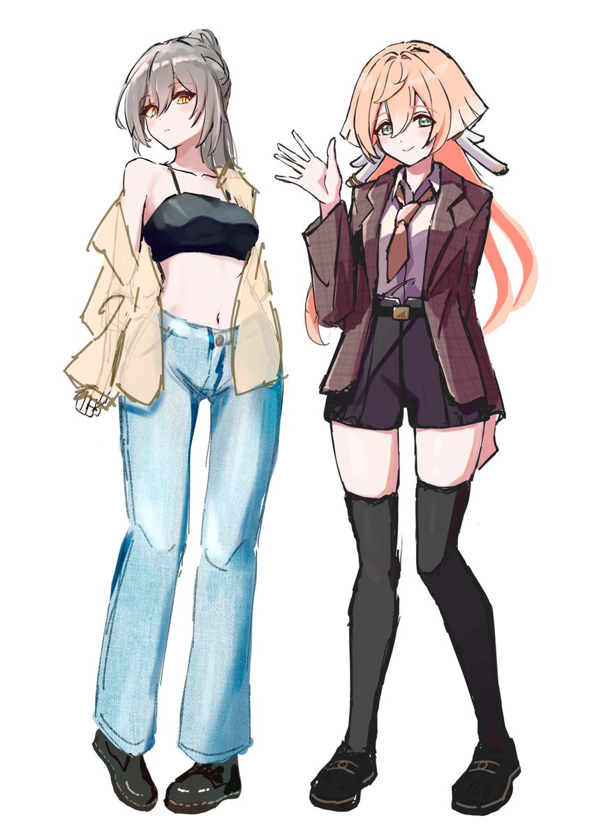 tokonatsu_80's tweet photo. 半年間ホヨバキャラの私服を妄想して
描き続けている狂気
←半年前　今→ https://t.co/lTwH8eVHlM